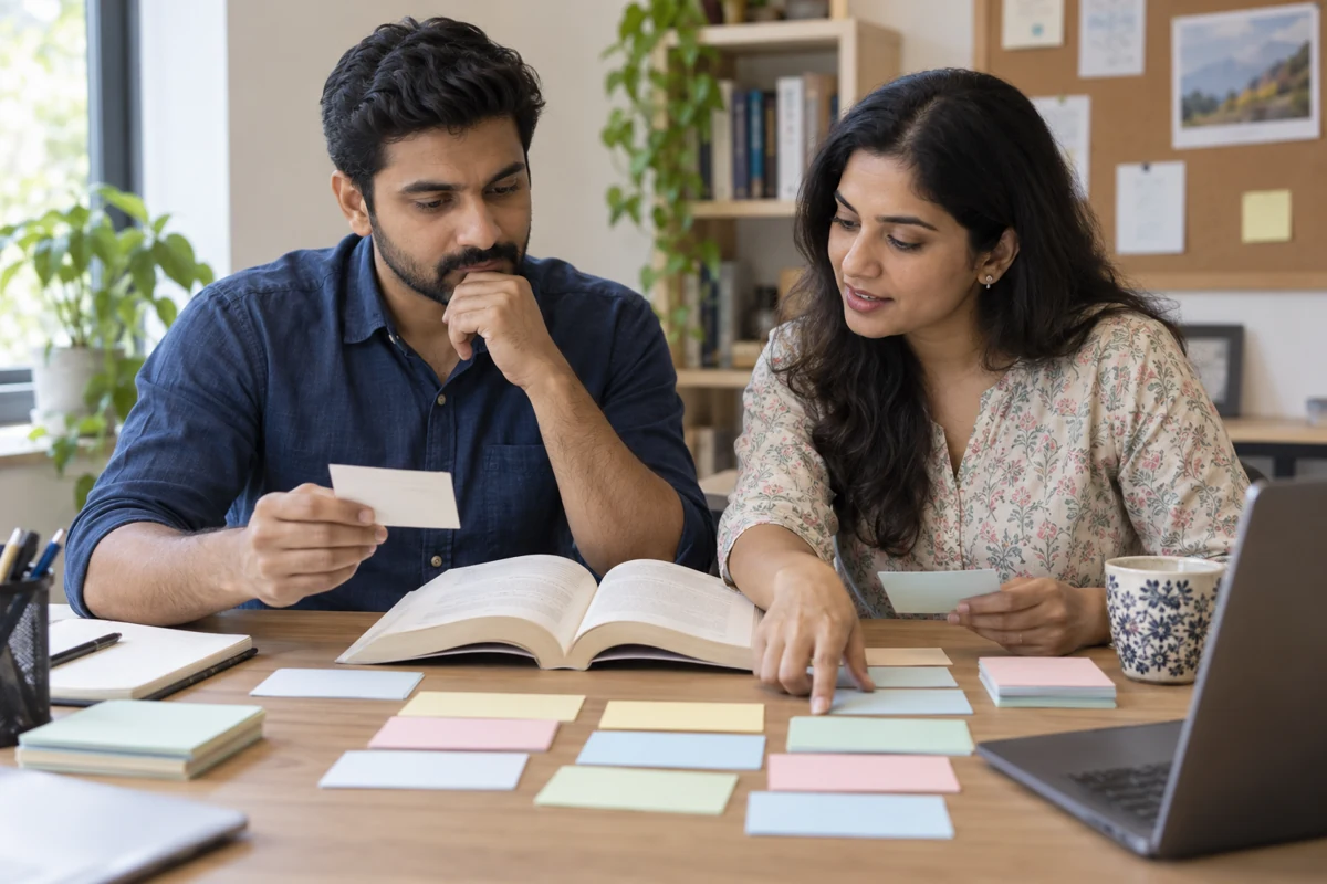 Illustration of an author and instructional designer outlining paid lessons from an existing book