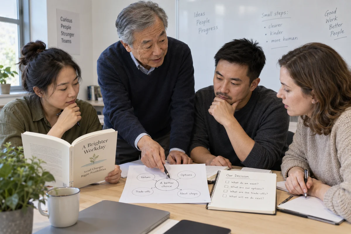 Illustration of an author helping learners put an idea into practice