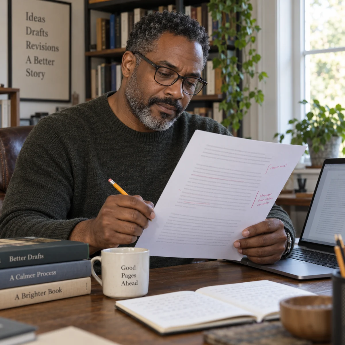 An author reviewing his chapter and editor feedback.