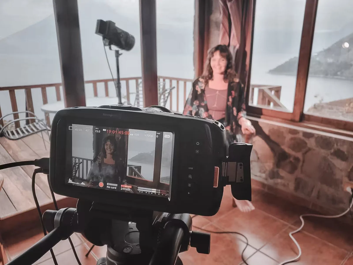 A camera capturing an author teaching in the studio.