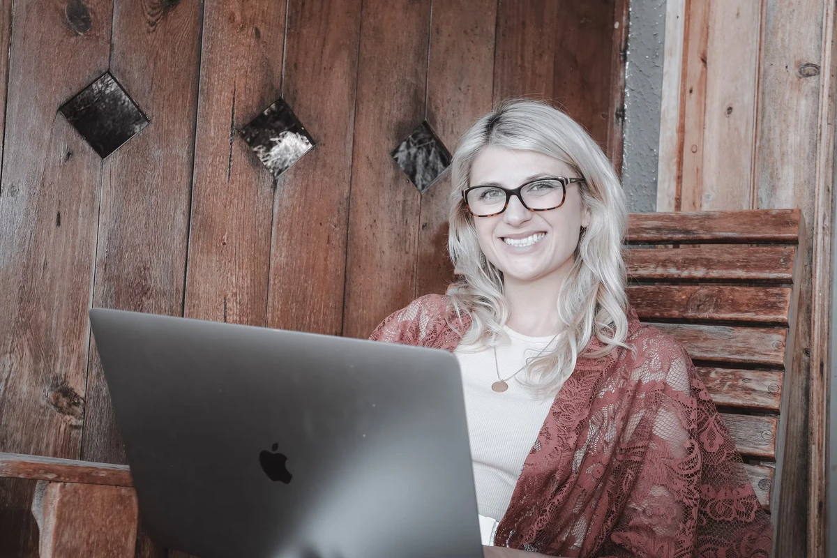 An author working at a laptop.